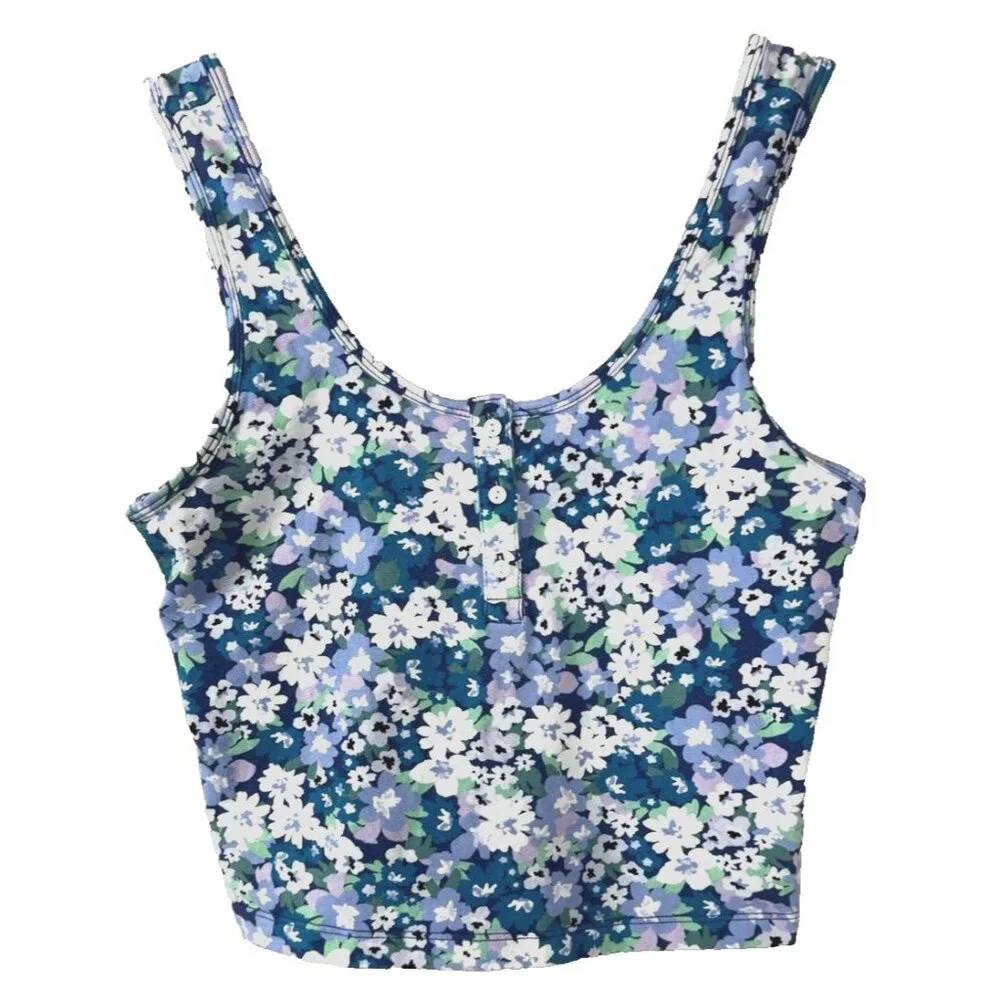 Old Navy S Fairycore Blue Purple Whimsy Floral Cropped Tank Cottagecore Boho - Picture 1 of 8